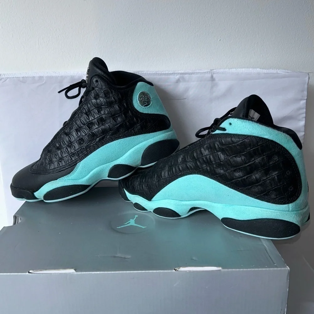 Jordan Retro 13 Sneaker Retro Island Green High Top Faux Croc Leather Suede Shoe